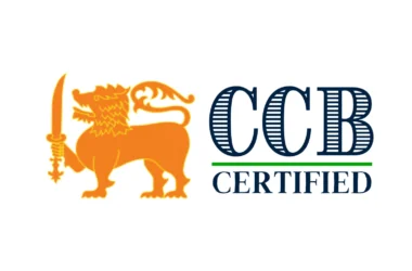 Central Certification Board (CCB) Certified logo featuring a stylized lion holding a sword on the left and bold, striped 'CCB CERTIFIED' text with a green underline on the right.